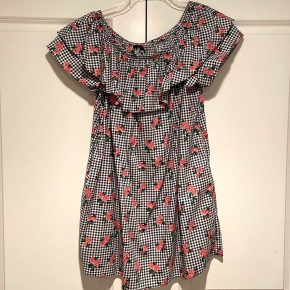 Peplum Ruffle off shoulders black and white gingham ruby rose cotton dress - Picture 10 of 16